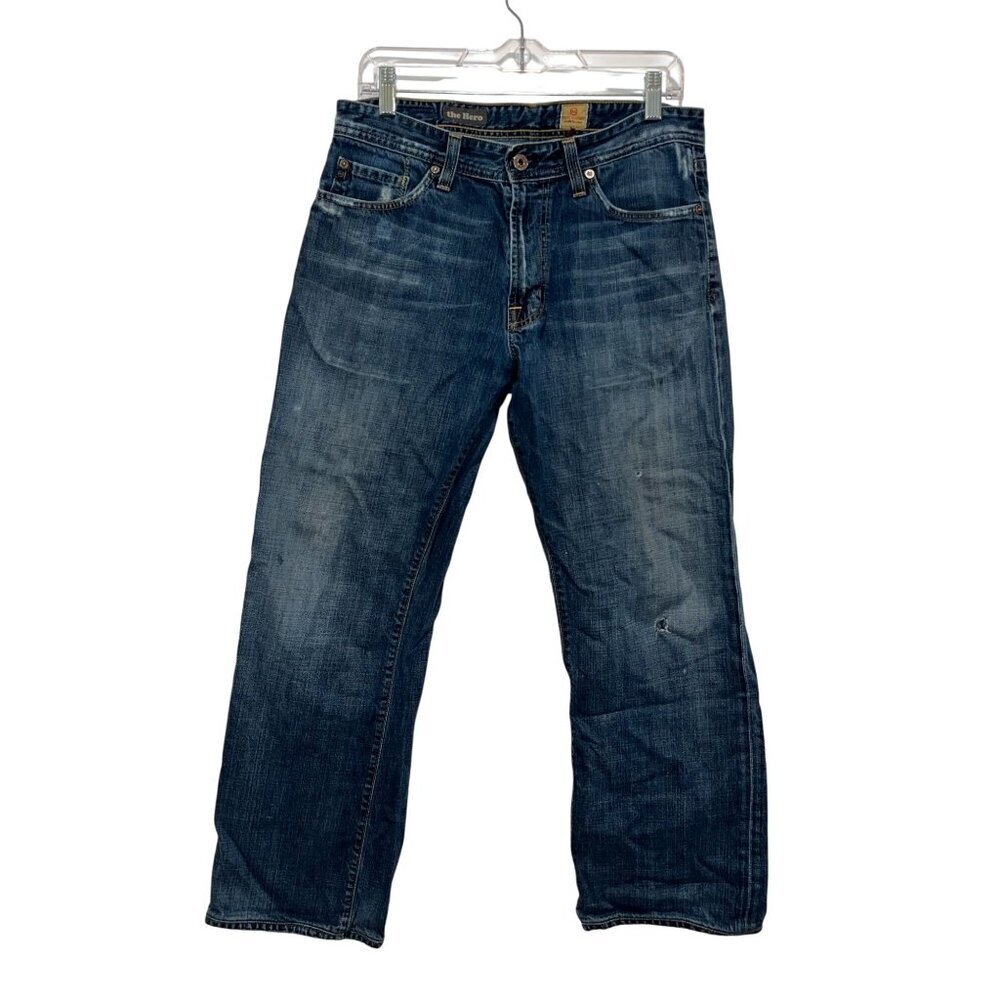 AG Adriano Goldschmied The Hero" Relaxed Fit Straight Distressed Jeans Men's Siz